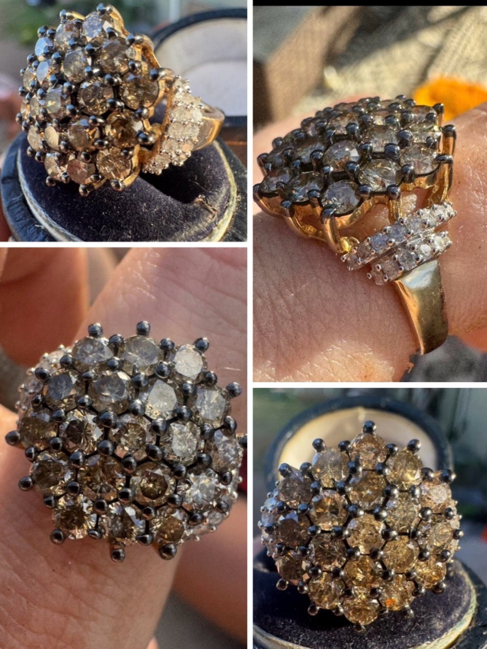 10k Yellow Gold 2.75 Ctw Champagne & White Diamond Ring Size 7.
